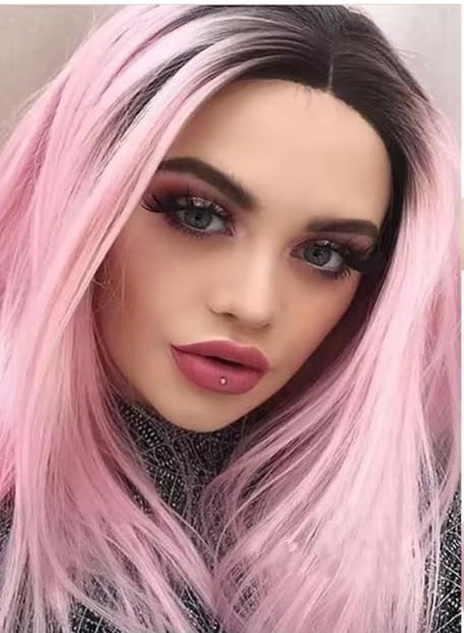 FCHW Ombre Bob Wig Straight Bob Wig Pink Dark Root Wig Synthetic Hair Long Straight colorful wigs for women